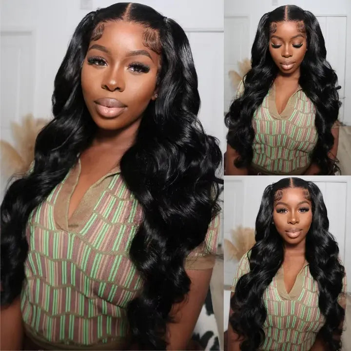 6x6 Pre-Cut Pre-Bleached Body Wave Glueless Lace Wig Human Hair 180% Density Pre Plucked