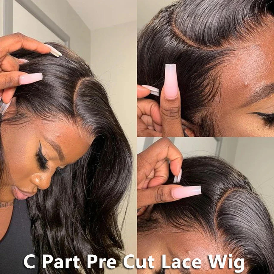 Minice Wear & Go Glueless Bone Straight Pre-cut Lace Wig Middle/Side C Part Human Hair Wig 180% Density