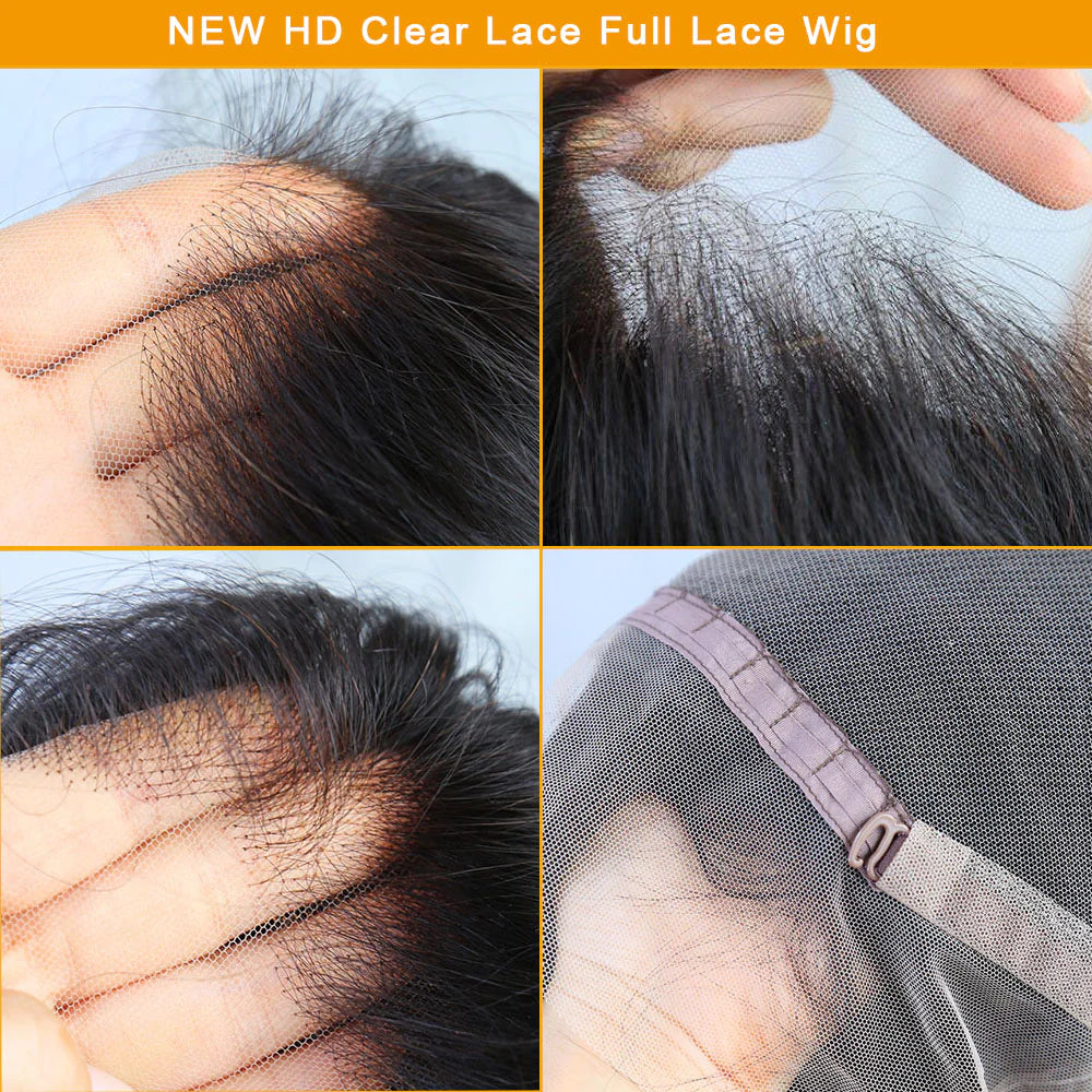Virgin Human Hair Full Lace Wig Soft Straight Hair Full Scalp Lace Wigs 180% Density Natural Color