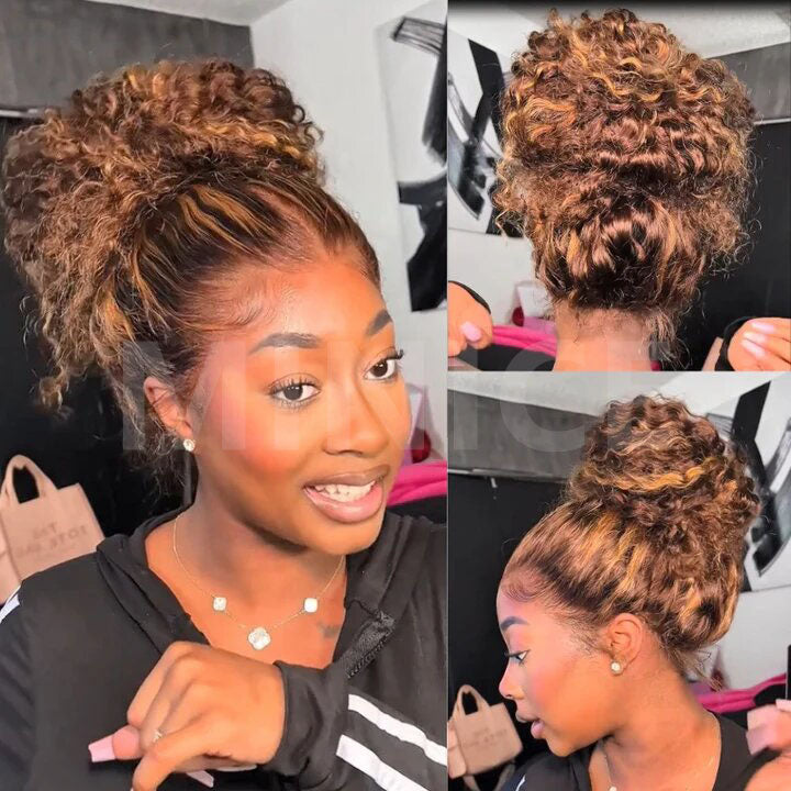 Minice Hair P4/27 highlight Invisible Strap 360 Lace drawstring Bleached Knot Pre-Cut Lace Optional