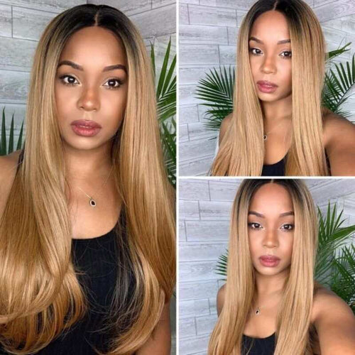 Minice Hair 1B/27 OMBRE Invisible Strap 360 Drawstring 100% human hair Lace wig Bleached Knot