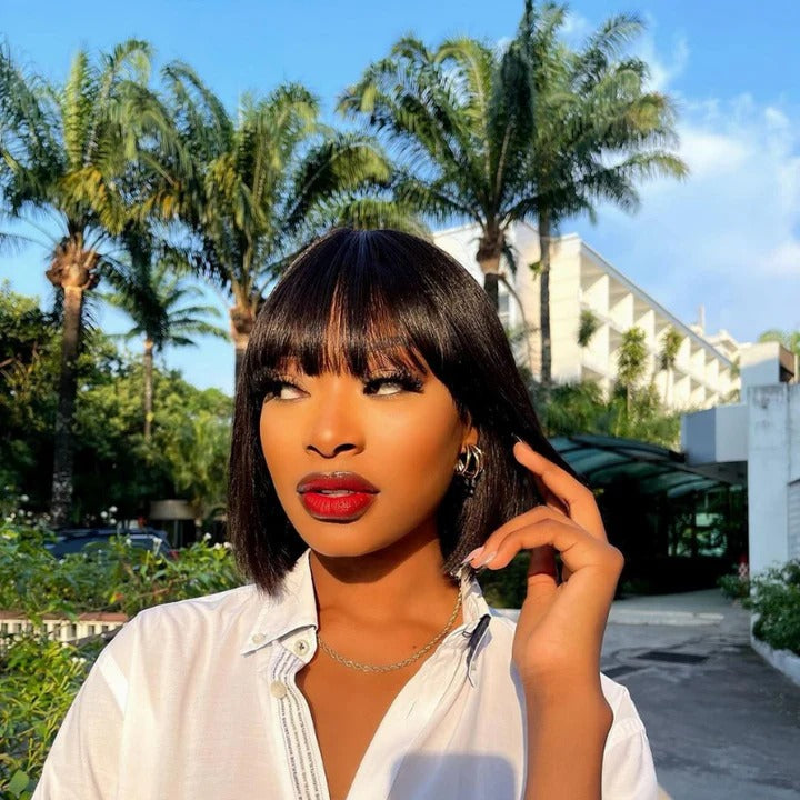 BOB With Bangs Ready To Go Straight 300% Super-dense Bob Ultra Dense Glueless Wig