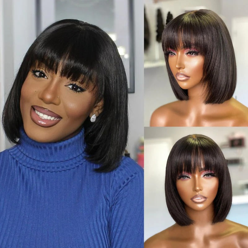 BOB With Bangs Ready To Go Straight 300% Super-dense Bob Ultra Dense Glueless Wig
