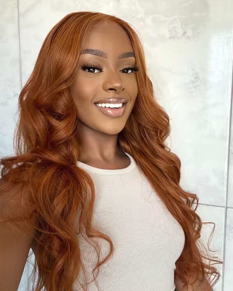 MiNice Copper Brown Colored Human Hair Pre-everything Adjustable 13x4 HD Lace Wigs