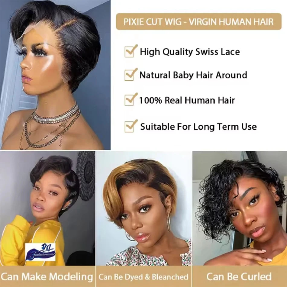 Pixie Cut 13x4 Transparent Lace Front Wigs Human Hair Wig For Women Short Straight Wig Super Sale
