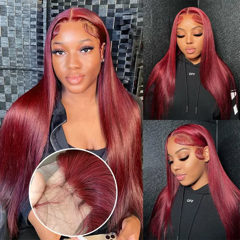 MINICE Burgundy 99J Straigth Wigs Human Hair 13x4 HD Lace Front