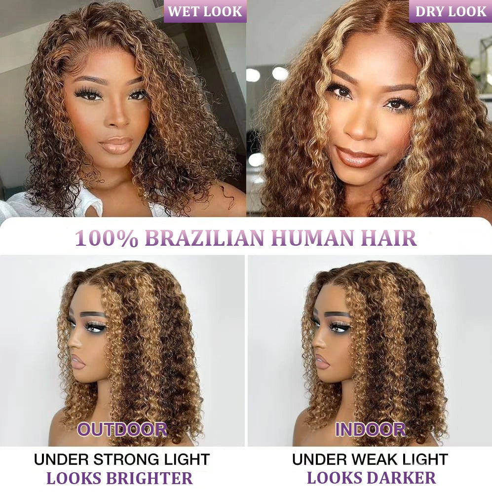 Minice Highlight Wig 6X6 Deep Wave Brown With Blonde Color Ready To Go Wig