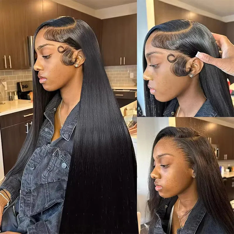 Minice Wear & Go Glueless Bone Straight Pre-cut Lace Wig Middle/Side C Part Human Hair Wig 180% Density