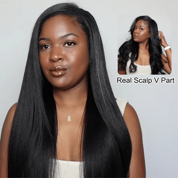 Ready To Go Glueless V Part Wig Straight 100% Virgin Human Hair Upgrade u part Wig