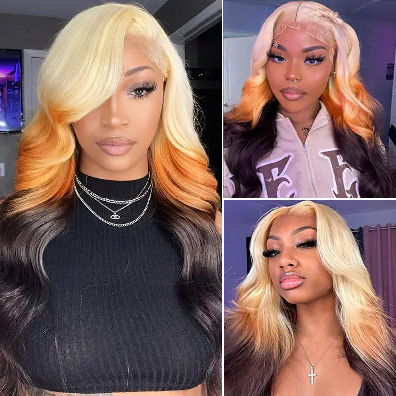 Minice Blonde Ombre Body Wave 6x6 Lace Front Glueless Pre Plucked Wig