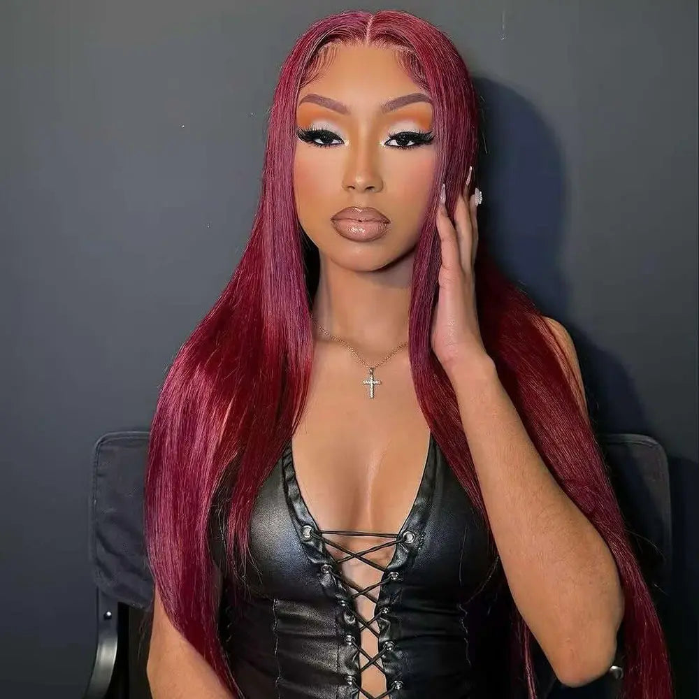 MINICE Burgundy 99J Straigth Wigs Human Hair 13x4 HD Lace Front
