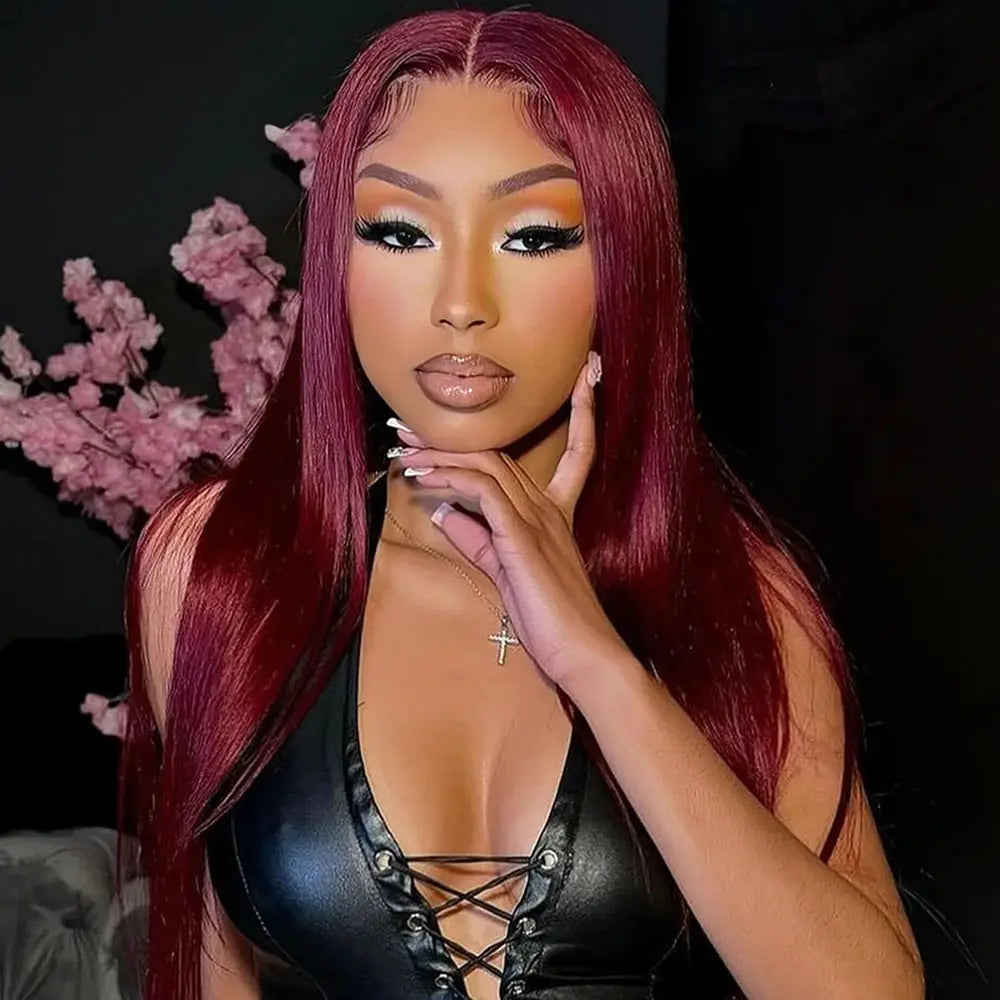 MINICE Burgundy 99J Straigth Wigs Human Hair 13x4 HD Lace Front