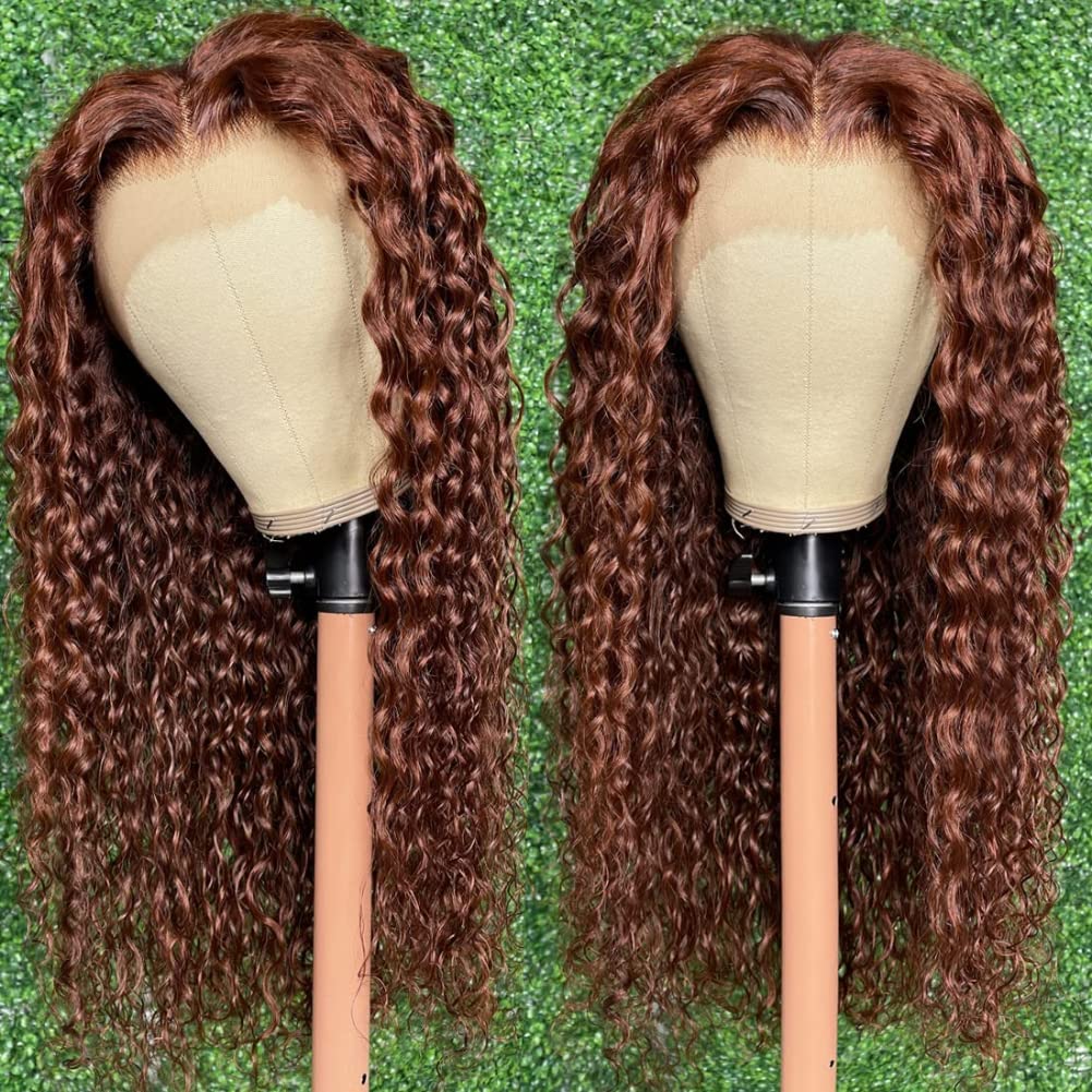 Reddish Brown Water Wave 13x4 Wigs Remy Human Hair Pre-Plucked 180% Density With Baby Hair 50% OFF