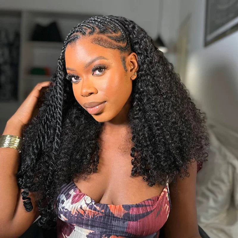 3 In 1 Half Wig Afro Kinky Curl Wear & Go Drawsting Wig No Glue Need Flip Over Half Wig Seamless Clip In