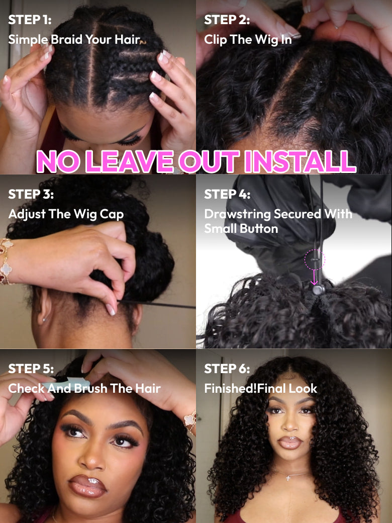 Ready To Go Glueless V Part Wig Natural Scalp Thick Curl 100% Virgin Human Hair Upgrade U part Wig