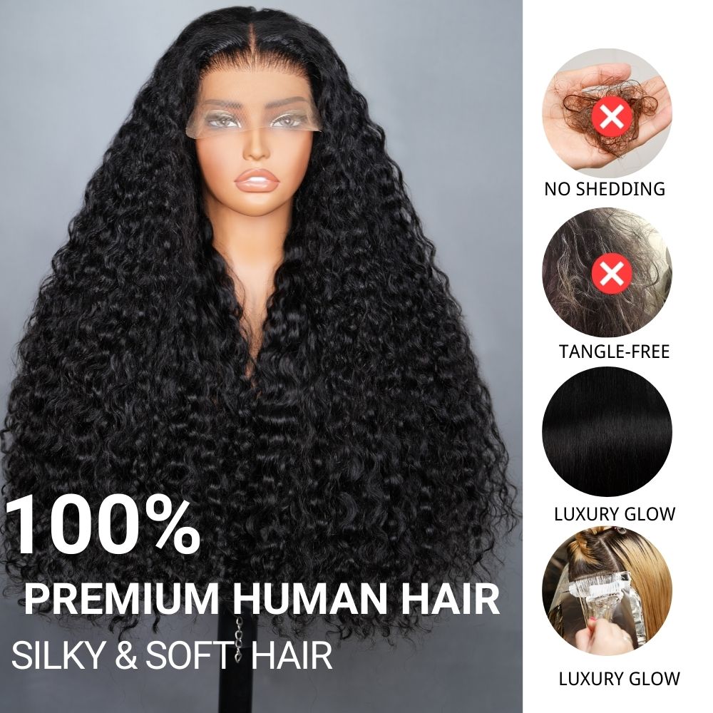 Minice 300% Density Luxury Deep Wave Virgin Human Hair Transparent HD 13X4 Lace Front Wig Pre-Plucked Hairline