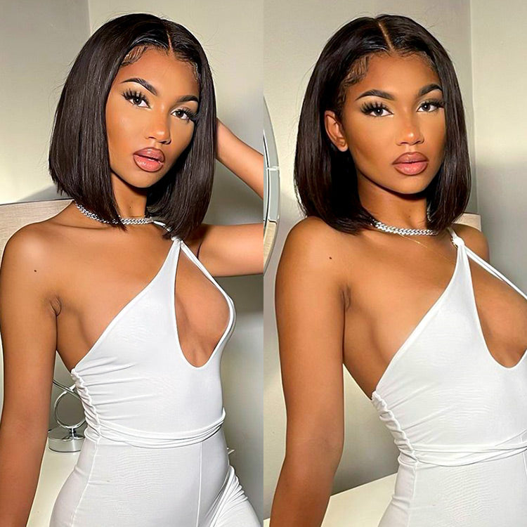 Code:M100F | Straight Short Bob Wigs 13X4 Lace Frontal Wig Human Hair Pre Plucked Super Sale
