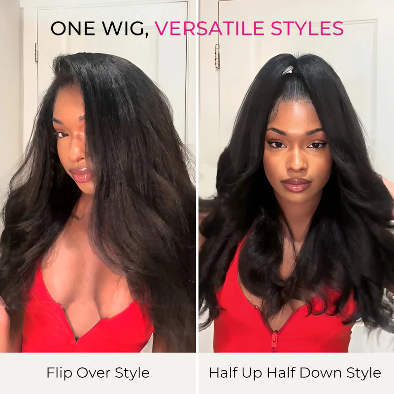 3 In 1 Wear Go Half Wig Invisible Hairline Kinky Straight Flip Over Wig Glueless For Beginner Fridenly