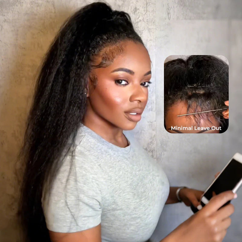 3 In 1 Wear Go Half Wig Invisible Hairline Kinky Straight Flip Over Wig Glueless For Beginner Fridenly