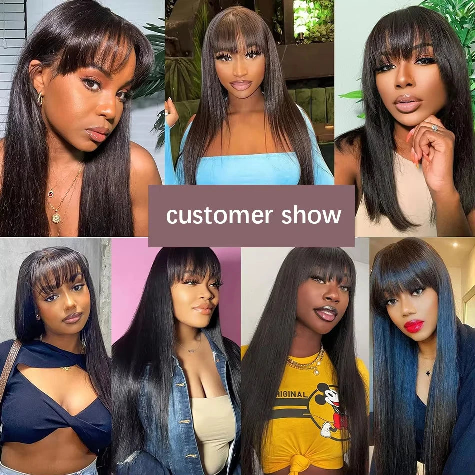 $89 for 20" Straight Glueless Human Hair Wigs With Bangs Brazilian Hair Wigs 3x1 HD Lace Wigs Super Sale