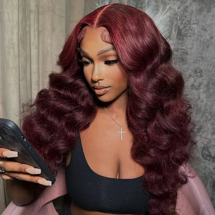 Burgundy 99J Loose Wave Wigs 13x4 Lace Front Wig Human Hair Pre Plucked