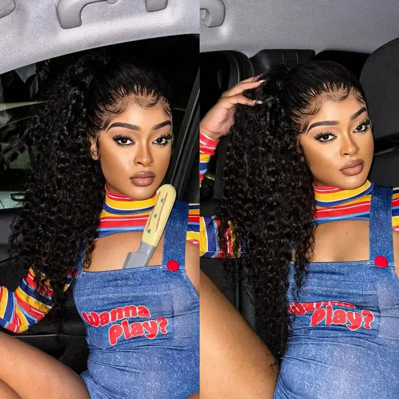 Code:M100F | Deep Wave Invisi Strap Snug Fit 360 Transparent Lace Pre Cut Bleached Knots Lace Wig Super Sale