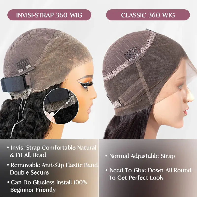 Code:M100F | Deep Wave Invisi Strap Snug Fit 360 Transparent Lace Pre Cut Bleached Knots Lace Wig Super Sale