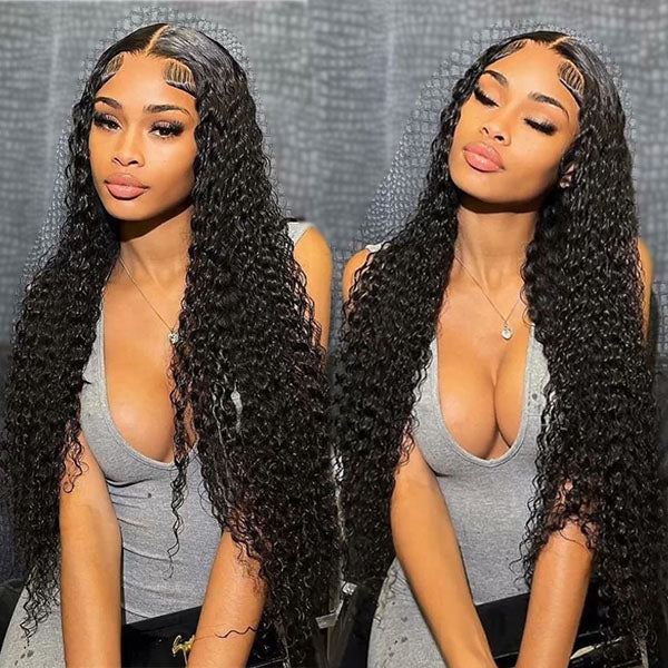 Minice 13x6 Lace Front Wigs Deep Wave Natural Black Human Hair 180% Density HD Lace Wigs Pre Plucked