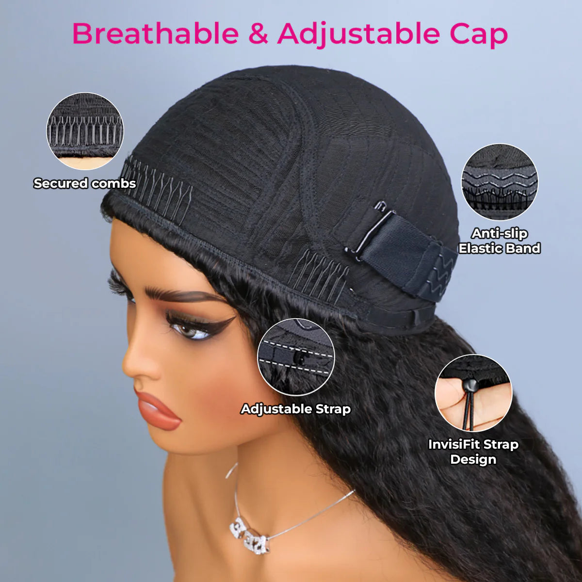 3 In 1 Wear Go Half Wig Invisible Hairline Kinky Straight Flip Over Wig Glueless For Beginner Fridenly