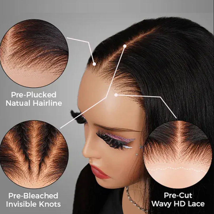 BOGO 4/27 Balayage Honey Blonde Highlight Straight Glueless Wig 4X6 Pre Cut HD Lace Human Hair