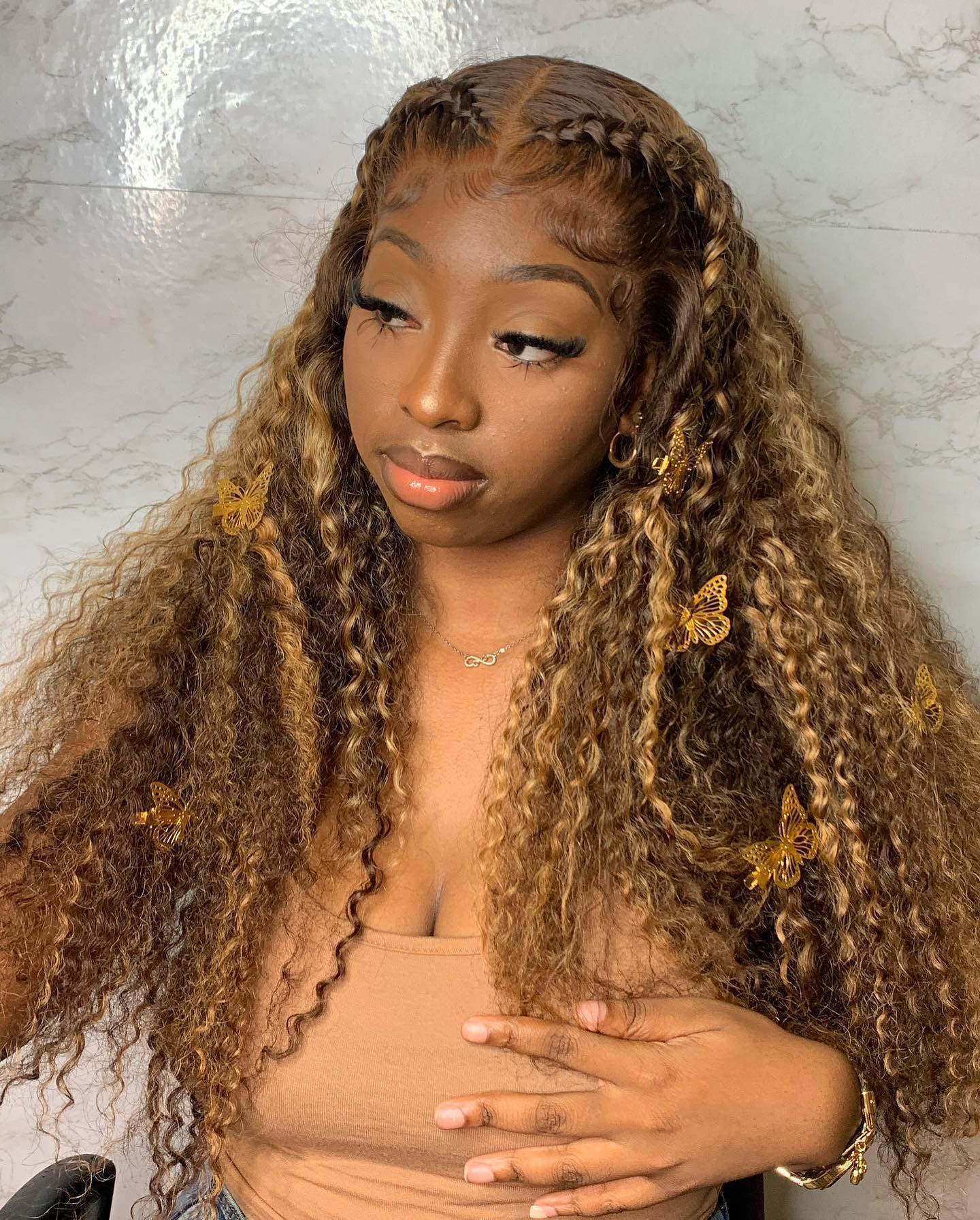 MINICE Brown and Blonde Highlight Deep Wave Wig 13x4 HD Lace Front Wigs Human Hair