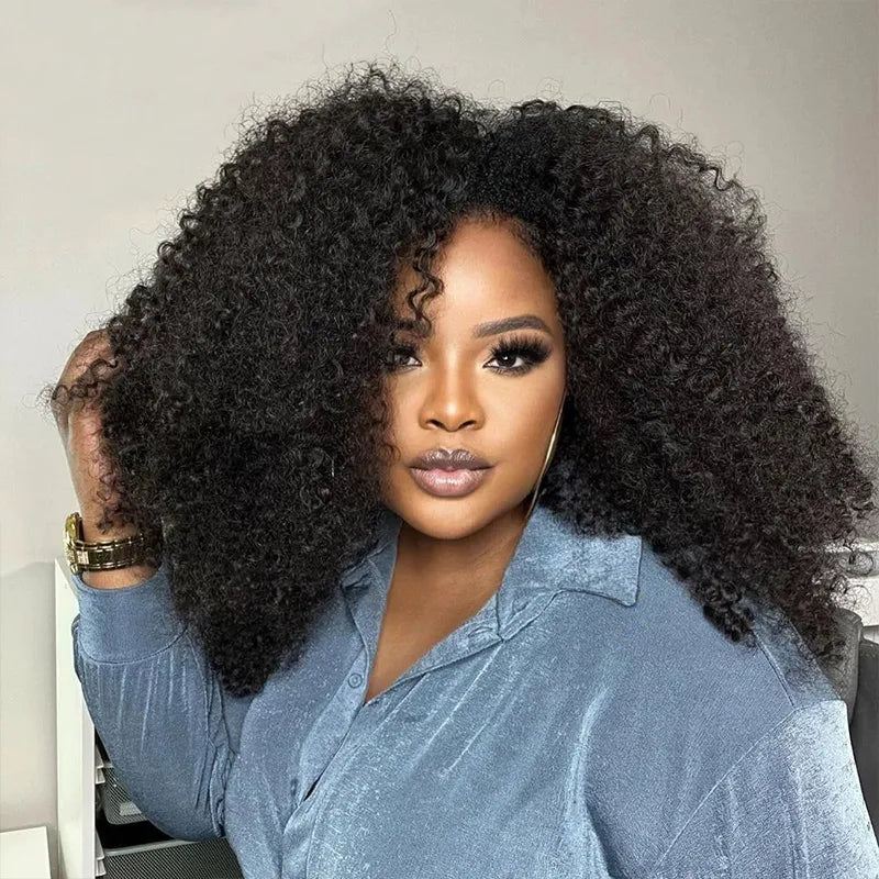 3 In 1 Half Wig Afro Kinky Curl Wear & Go Drawsting Wig No Glue Need Flip Over Half Wig Seamless Clip In
