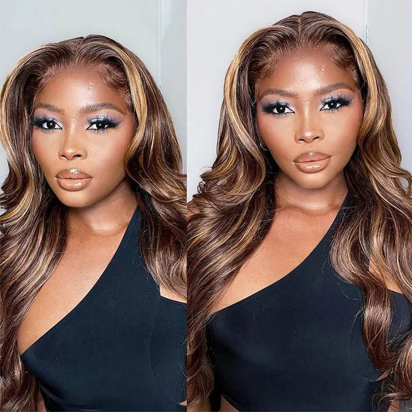 MINICE Highlight Brown and blonde hair 13x6 Body Wave HD Lace Frontal