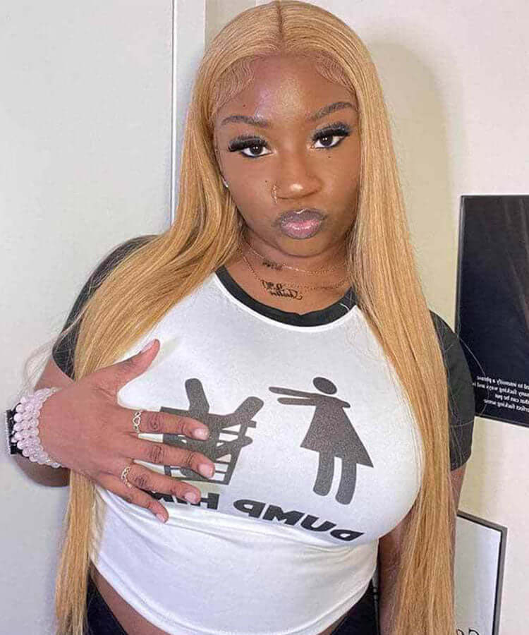 Minice Honey Blonde 27/613 Straight 6x6 Glueless Pre-Bleached Pre-Plucked Human Hair Wig