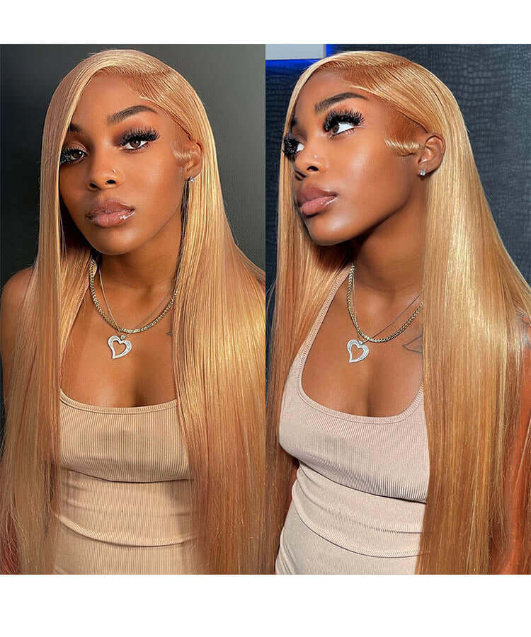 Minice Honey Blonde 27/613 Straight 6x6 Glueless Pre-Bleached Pre-Plucked Human Hair Wig