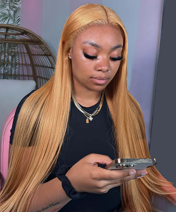 Minice Honey Blonde 27/613 Straight 6x6 Glueless Pre-Bleached Pre-Plucked Human Hair Wig