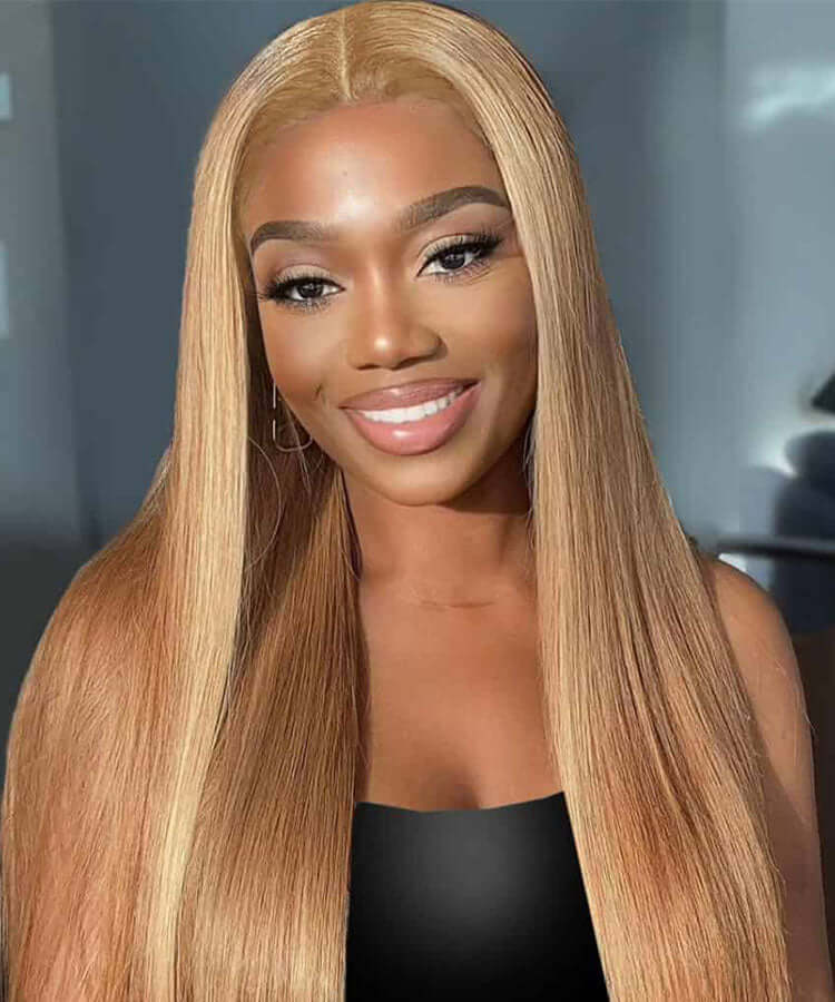 Minice Honey Blonde 27/613 Straight 6x6 Glueless Pre-Bleached Pre-Plucked Human Hair Wig