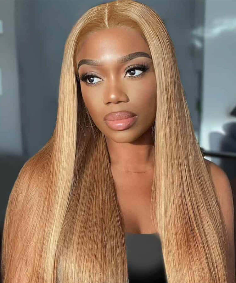 Minice Honey Blonde 27/613 Straight 6x6 Glueless Pre-Bleached Pre-Plucked Human Hair Wig