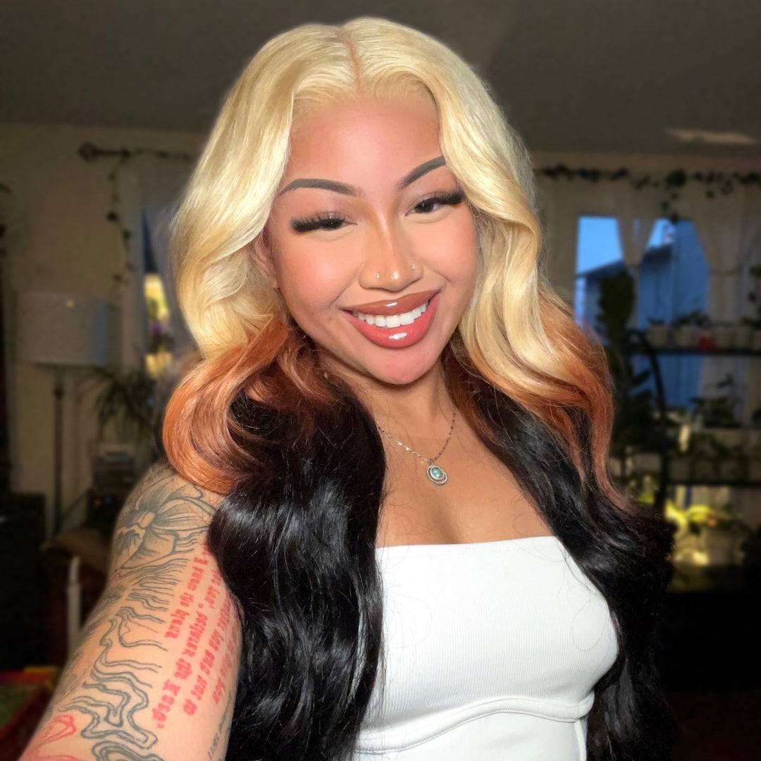 Minice Blonde Ombre Body Wave 6x6 Lace Front Glueless Pre Plucked Wig