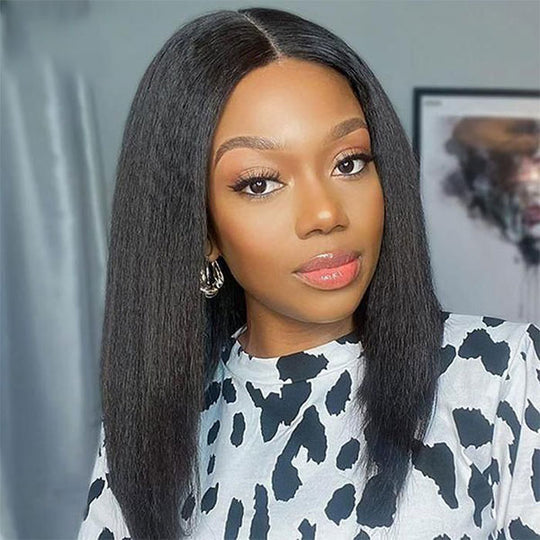 Minice Kinky Straight 4X4 Invisible Knot Ready to go Glueless HD Lace Virgin Human Hair Wig