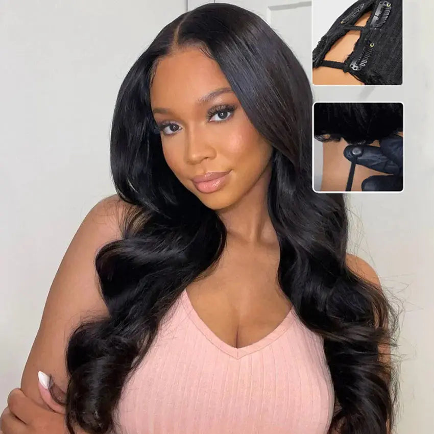 Ready To Go Glueless V Part Wig Body Wave 100% Virgin Human Hair With Drawstring Upgrade u part Wig