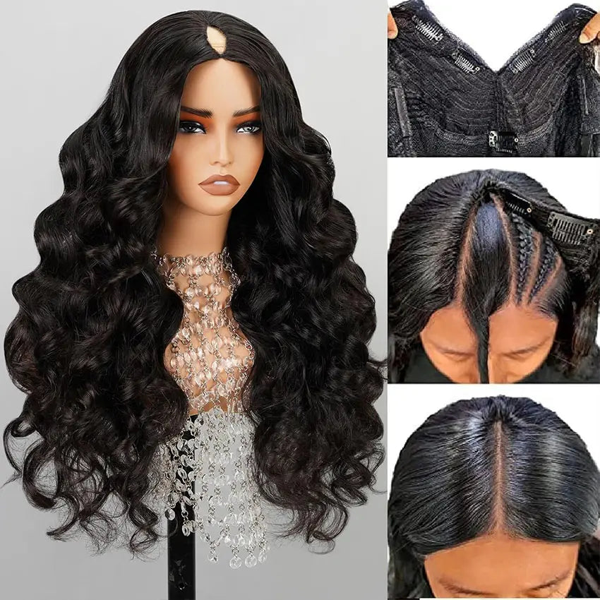 Ready To Go Glueless V Part Wig Body Wave 100% Virgin Human Hair With Drawstring Upgrade u part Wig