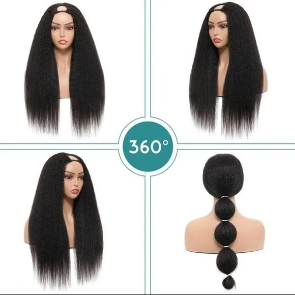 Ready To Go Glueless V Part Wig Yaki Straight 100% Virgin Human Hair With Drawstring Upgrade u part Wig