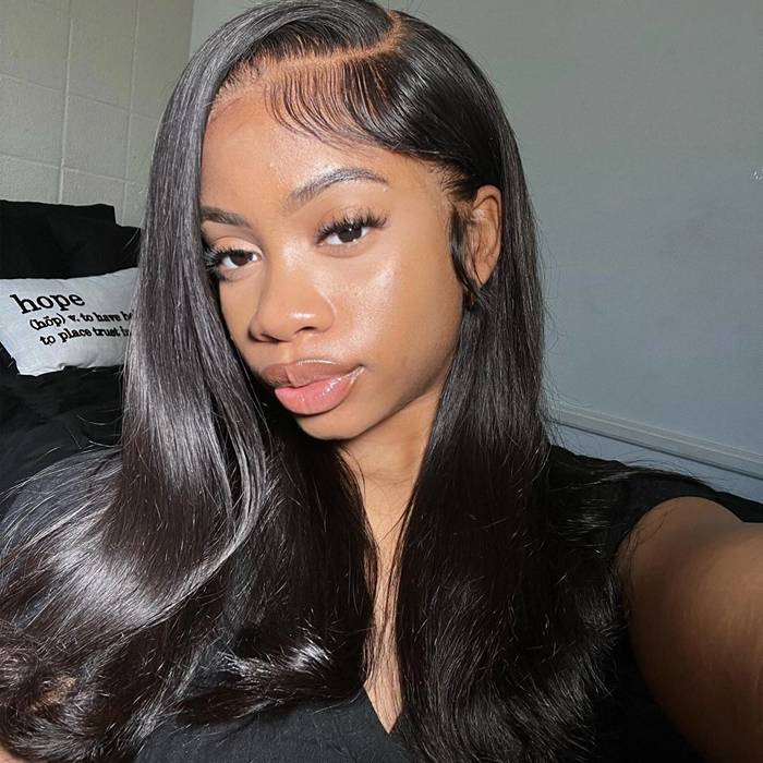 Minice Wear & Go Glueless Bone Straight Pre-cut Lace Wig Middle/Side C Part Human Hair Wig 180% Density