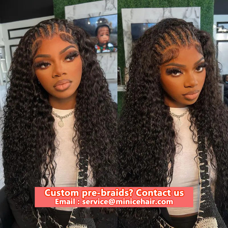 Minice 13x6 Lace Front Wigs Deep Wave Natural Black Human Hair 180% Density HD Lace Wigs Pre Plucked