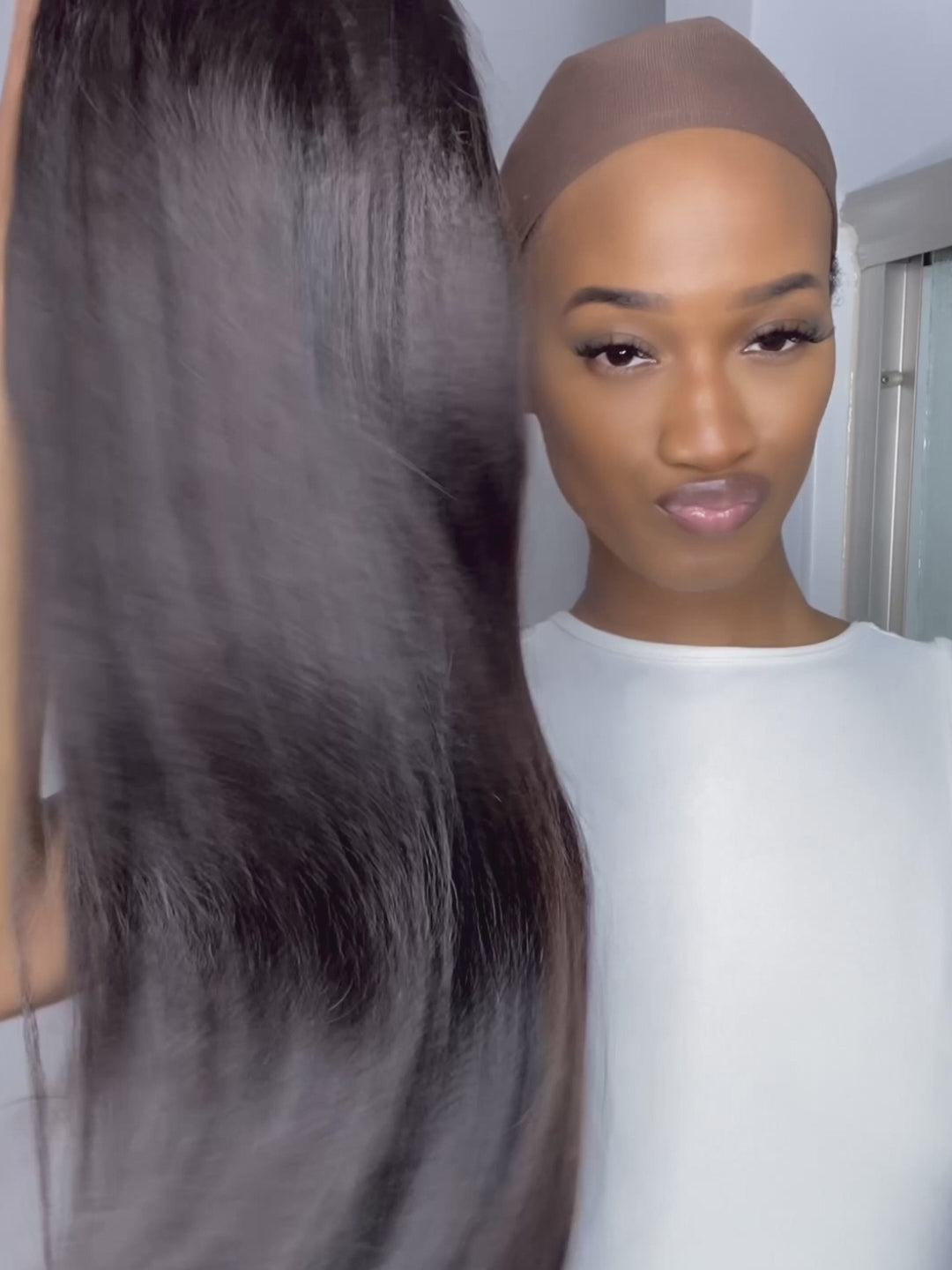Minice Wear & Go Glueless Bone Straight Pre-cut Lace Wig Middle/Side C Part Human Hair Wig 180% Density