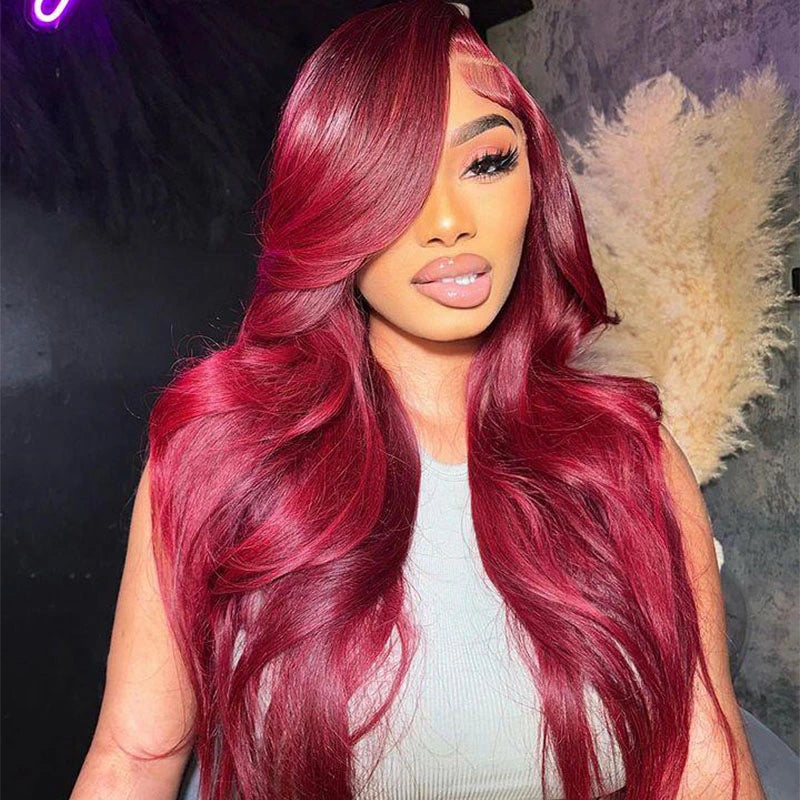 Minice Burgundy 99J Body Wave 13x4 HD Lace Front Wigs Human Hair