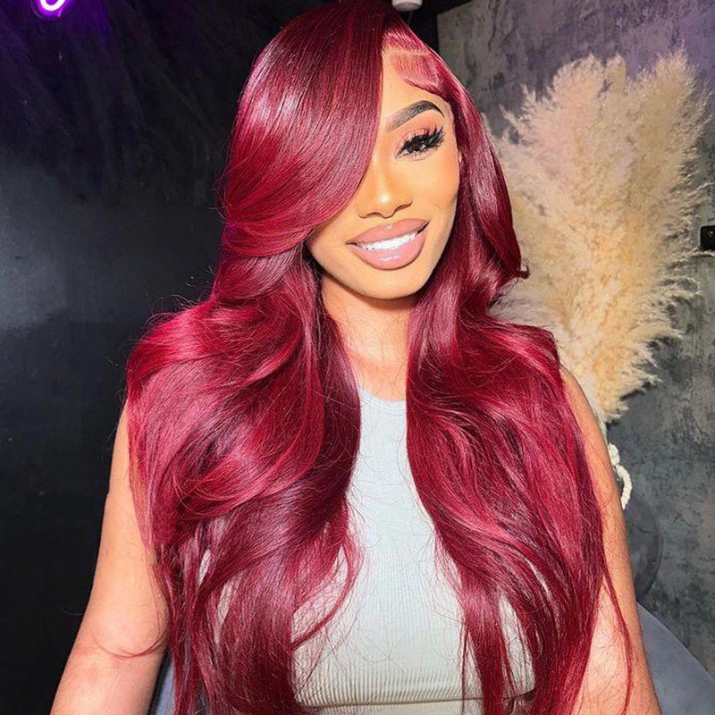 Minice Burgundy 99J Body Wave 13x4 HD Lace Front Wigs Human Hair
