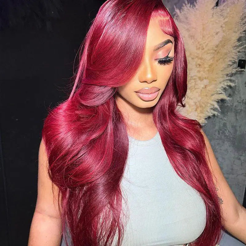 Minice Burgundy 99J Body Wave 13x4 HD Lace Front Wigs Human Hair