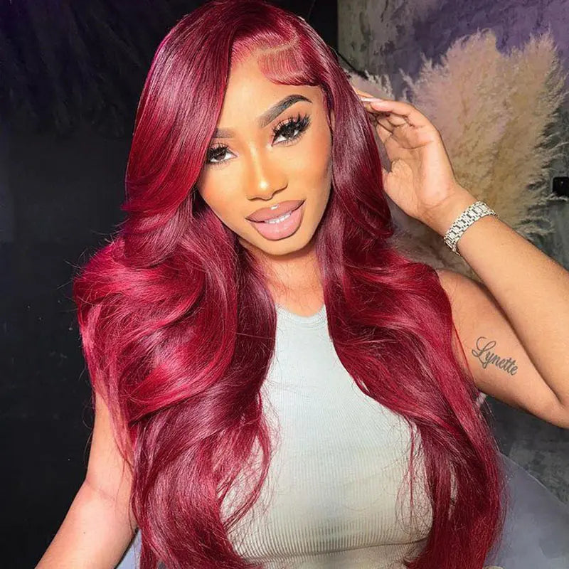 Minice Burgundy 99J Body Wave 13x4 HD Lace Front Wigs Human Hair
